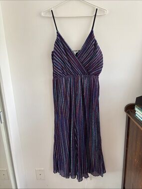 Vintage Charlotte Russe Metallic Multicolor Striped V-Neck jumpsuit